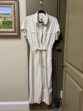 Universal Thread Cream Short-Sleeve Button-Front Midi Jumpsuit
